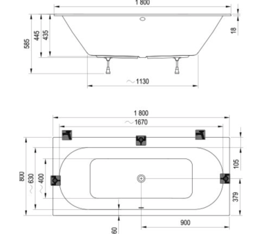 Акриловая прямоугольная ванна CITY SLIM 180x80