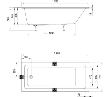 Акрилова прямокутна ванна Ravak 10° Slim 170x75
