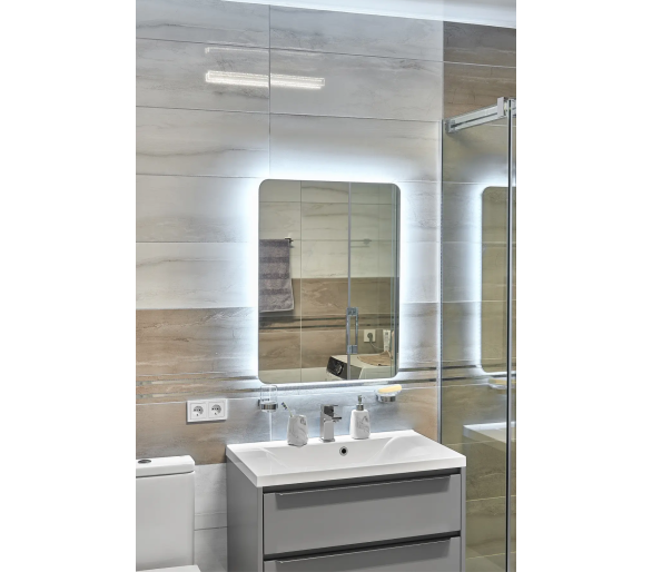 Зеркало с LED подсветкой в ванную комнату прямоугольное MR-14 Global Glass