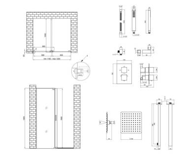 Стіна Walk-In GLIDE 120x190 + Душ.набір прихований з термостатом