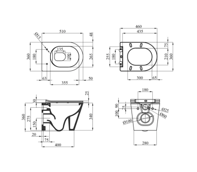 Унитаз подвесной Kroner Armada WHI513636 RIMLESS безоботковый