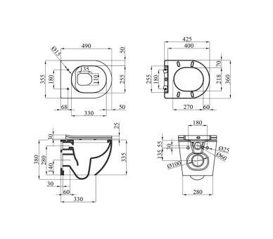 Унитаз подвесной Kroner Harz WHI493736 RIMLESS безоботковый