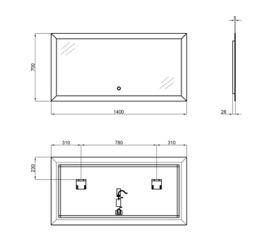 Дзеркало Qtap Aries з LED, лінза 1400х700