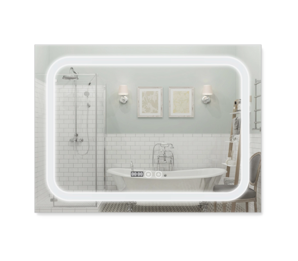 Зеркало Qtap Mideya (DC-F906) с LED, часы 800х600