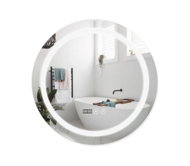 Дзеркало Qtap Mideya з LED, годинник 800х800