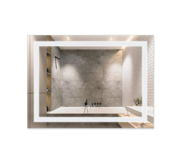 Зеркало Qtap Mideya с LED, часы 800х700