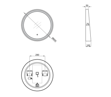 Зеркало Qtap Robin с LED, 600х600