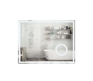 Зеркало Qtap Stork с LED, часы и линза 800х600