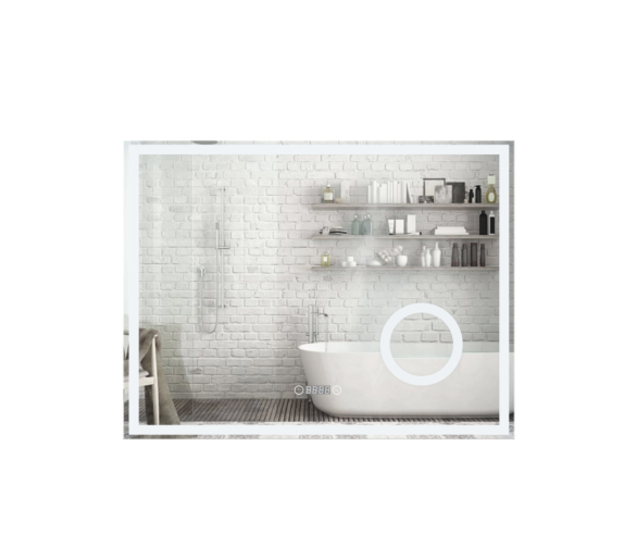 Зеркало Qtap Stork с LED, часы и линза 800х600