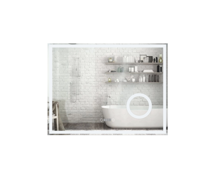 Дзеркало Qtap Stork з LED, годинник і лінза 800х600