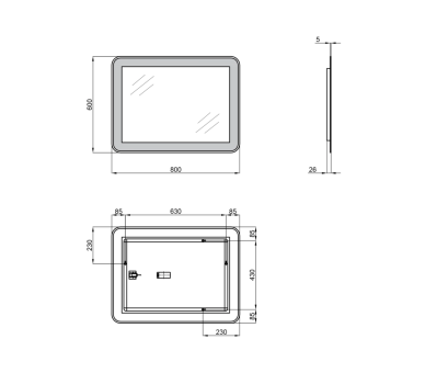 Зеркало Qtap Swan с LED, 800х600