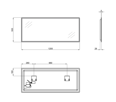 Зеркало Qtap Tern с LED, 1200х500