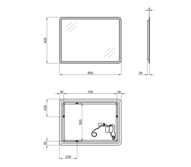 Зеркало Qtap Tern с LED, 800х600