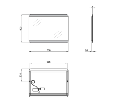 Зеркало Qtap Tern с LED, 700х500