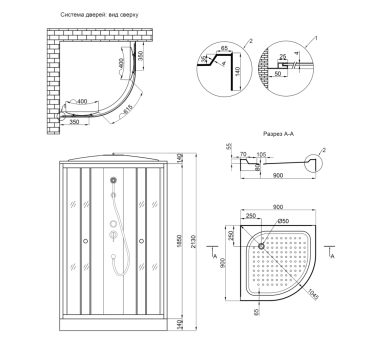 Гидромассажный бокс TANI SBM90x90.SAT.LOW.GR, низкий, стекло тон. 4мм