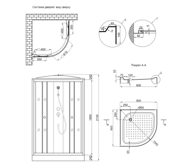 Гідромасажний бокс Lidz Tani SBM90x90.SAT.LOW.FR з піддоном