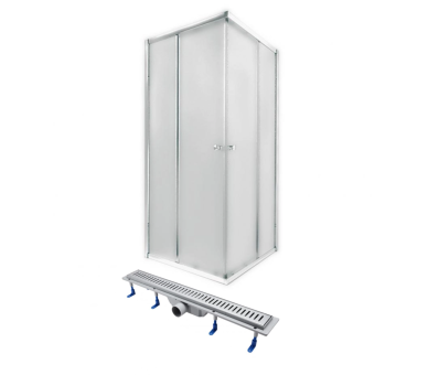 Душова кабіна PRESTO кв. мат. хром розпаш. 90х90 без піддону + Трап Dry FA304-700