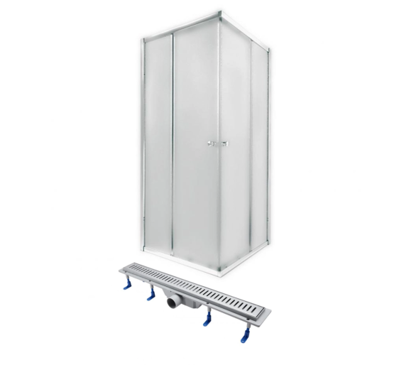 Душова кабіна PRESTO кв. мат. хром розпаш. 90х90 без піддону + Трап Dry FA304-700