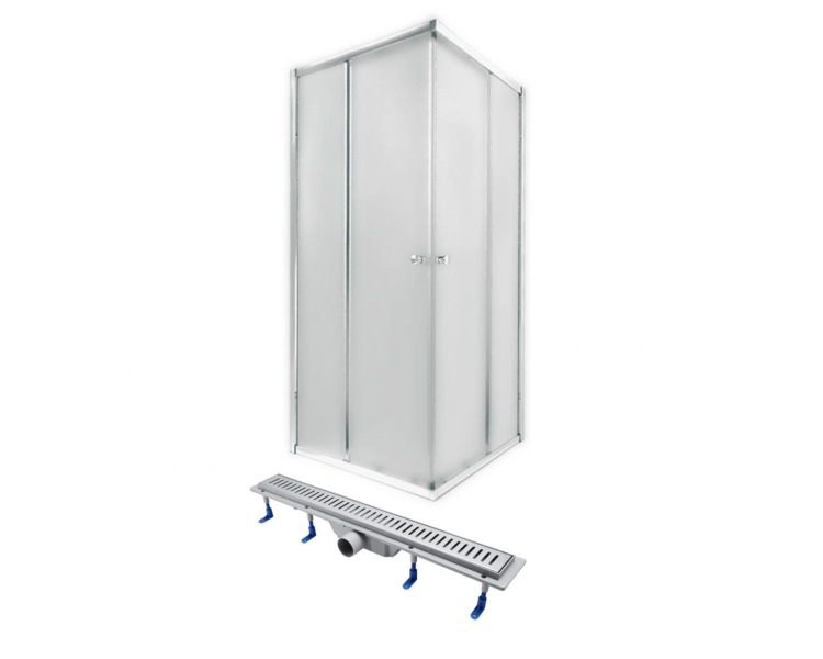 Душова кабіна PRESTO кв. мат. хром розпаш. 90х90 без піддону + Трап Dry FA304-700