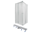 Душова кабіна PRESTO кв. мат. хром розсув. 90х90 без піддону + Трап Dry FA304-700
