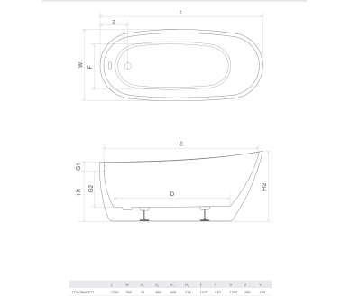 Акриловая ванна RADAWAY SAPIENTZA 175x78 см.