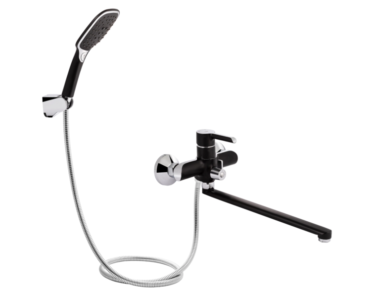 Смеситель для ванны длинный Qtap Grand Chrome/Black