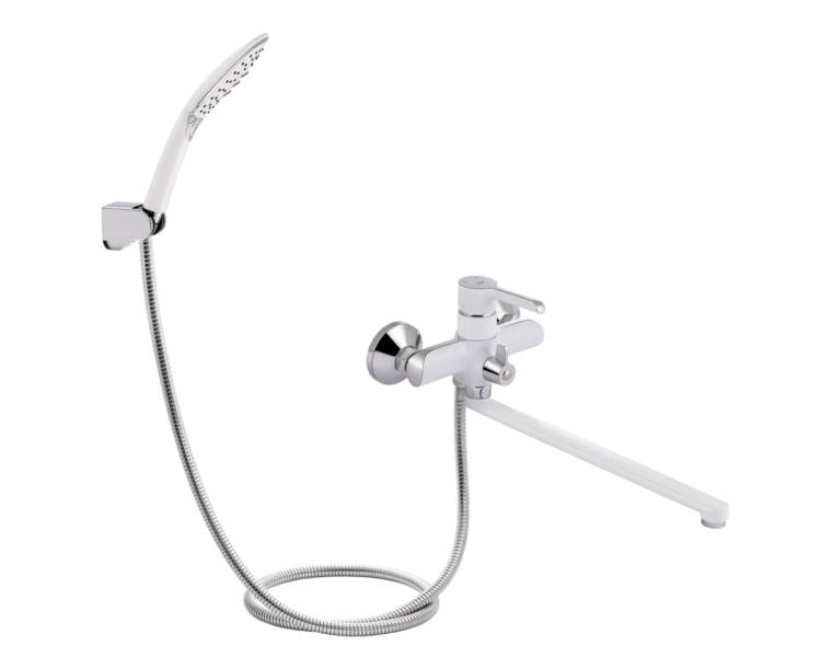 Смеситель для ванны длинный Qtap Grand Chrome/White