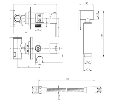 Набір для гігієнічного душу Inspai-VariusK Qtap Black Matt