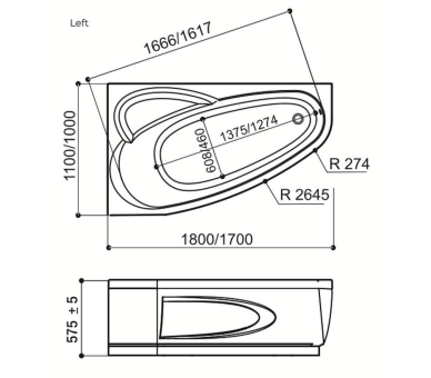 Гідромасажна ванна WGT Rialto COMO 170x100 L/R