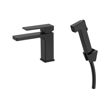 Смеситель для раковины (с гигиеничным душем) Qtap Gemini Black Matt