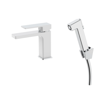 Смеситель для раковины (с гигиеничным душем) Qtap Gemini White