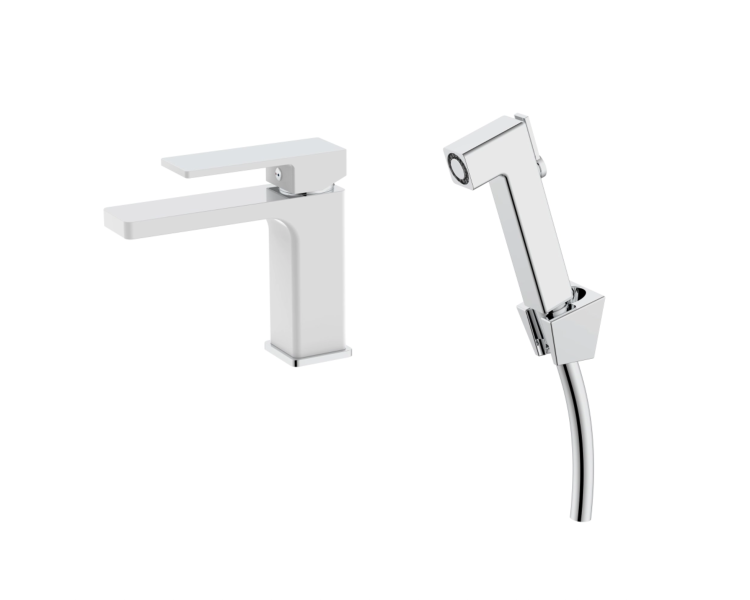 Смеситель для раковины (с гигиеничным душем) Qtap Gemini White