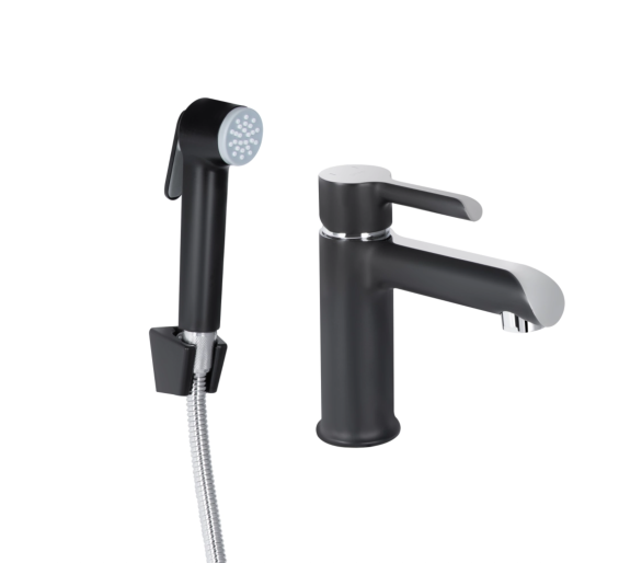 Смеситель для раковины (с гигиеничным душем) Qtap Grand Black Matt