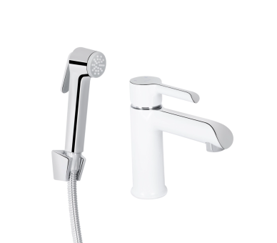 Смеситель для раковины (с гигиеничным душем) Qtap Grand White
