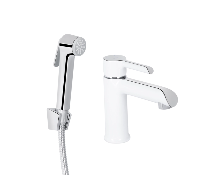 Смеситель для раковины (с гигиеничным душем) Qtap Grand White