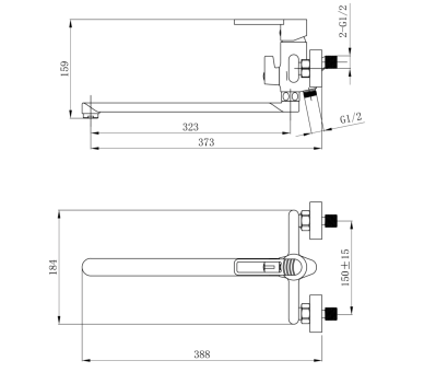Змішувач для ванни довгий Qtap Taurus Black Matt