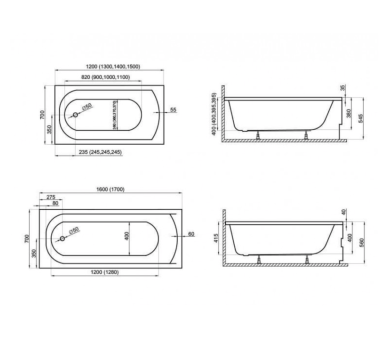 Акриловая ванна Polimat Classic 150x70 прямоугольная