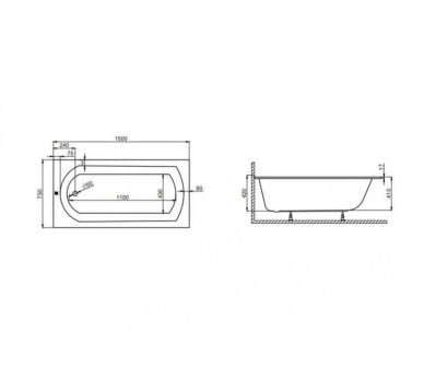 Акриловая ванна Polimat Classic Slim 150x75 прямоугольная