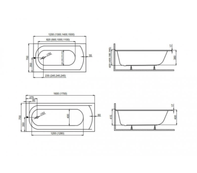 Акриловая ванна Polimat Classic Slim 170x70 прямоугольная