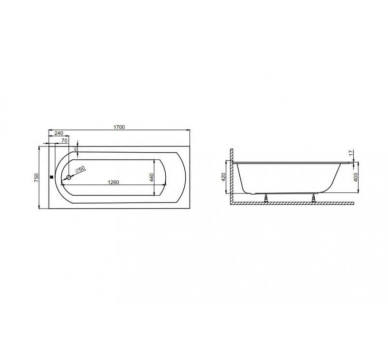 Акриловая ванна Polimat Classic Slim 170x75 прямоугольная