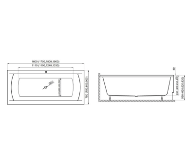 Акриловая ванна Polimat Ines 180x80 прямоугольная