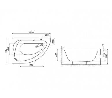 Акриловая ванна Polimat Standard 130x85 асимметричная правая