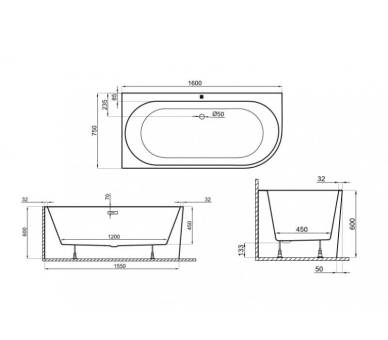 Акриловая ванна Polimat Sola 160x75 L/R отдельностоящая белая