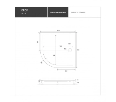 Душевой поддон 90x90x15 Shower DROP DR0-8009 мелкий