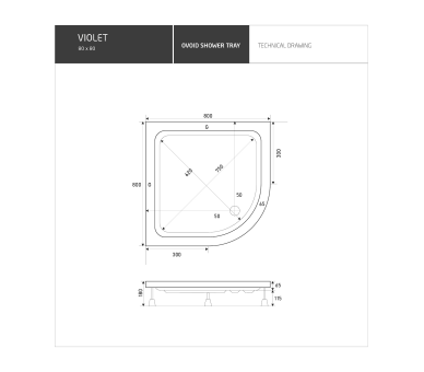 Душевий піддон 80x80x18 Shower Violet SW-8007 дрібний