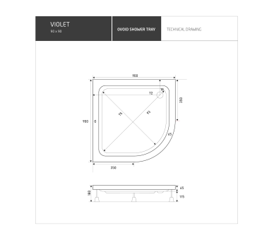 Душевой поддон 90x90x18 Shower Violet SW-8009 мелкий