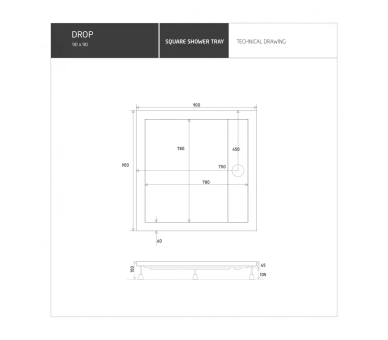 Душевой поддон 90x90x15 Shower DROP DR0-8694 мелкий
