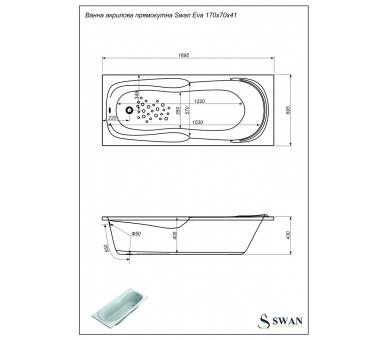 Акриловая ванна Swan Eva 170x70 см