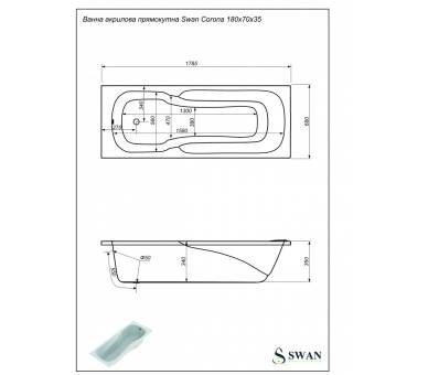 Акриловая ванна Swan Corona 180х70 см
