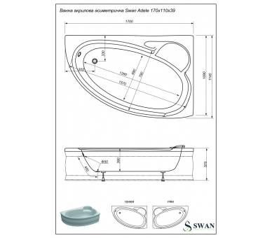 Акриловая ванна Swan Adele L/R 170x110 см